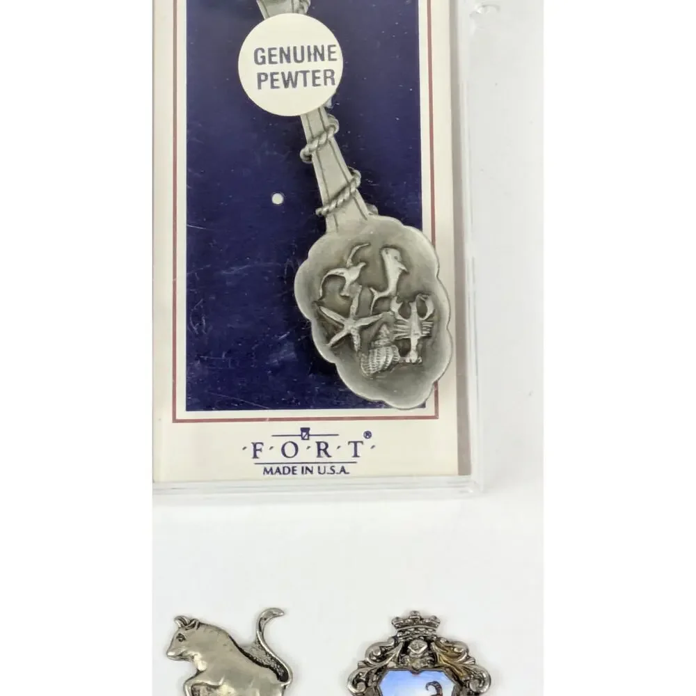 Lot 7 Vtg Souvenir Spoons NASA Space Zodiac Christmas Holiday Cruise EPNS Italy